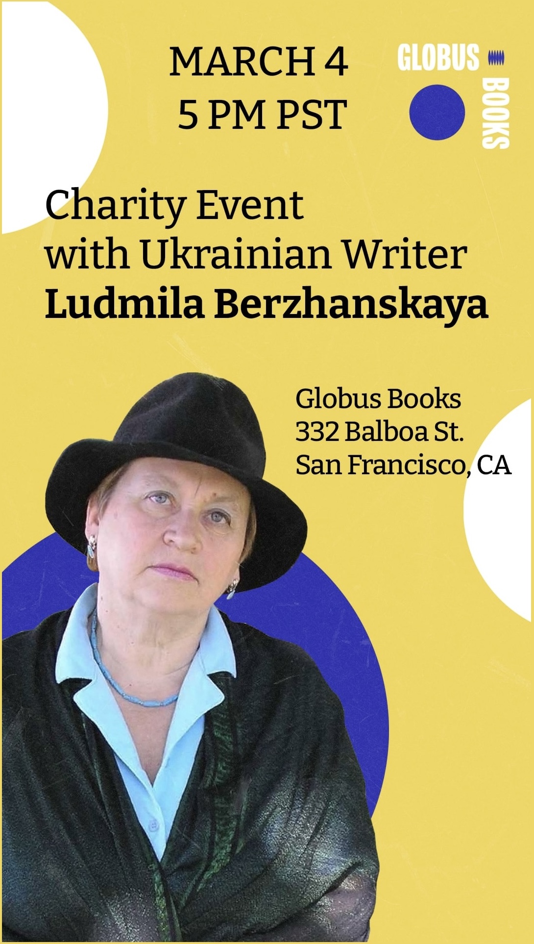 Charity Poetry Night with Ukrainian author Ludmila Berzhanskaya